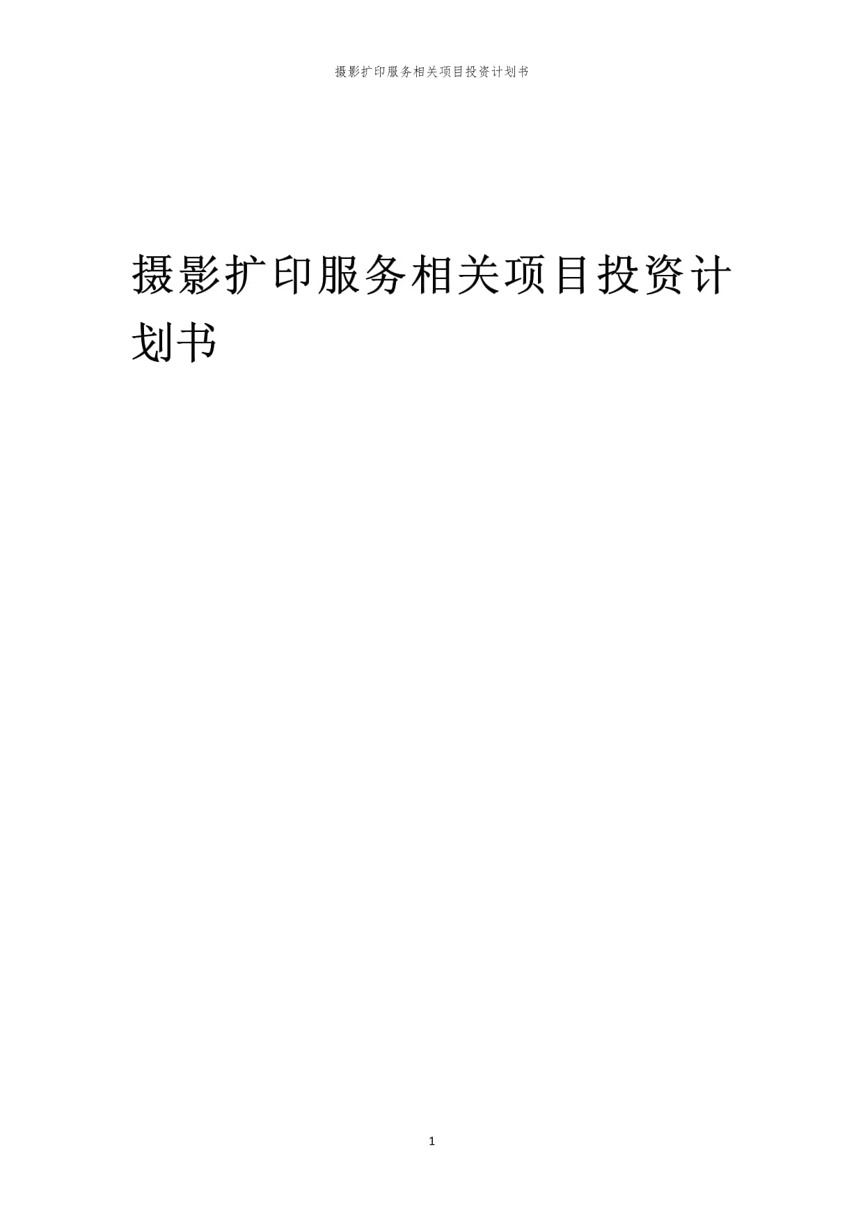 摄影扩印服务项目投资计划书